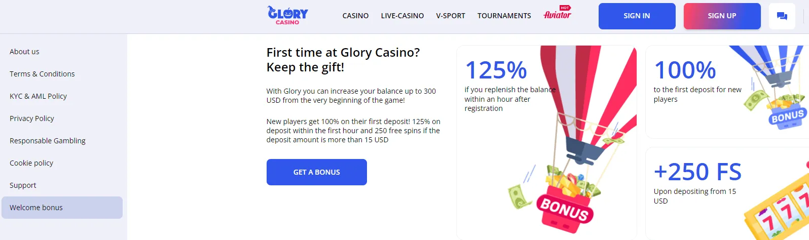 Glory Casino bonus